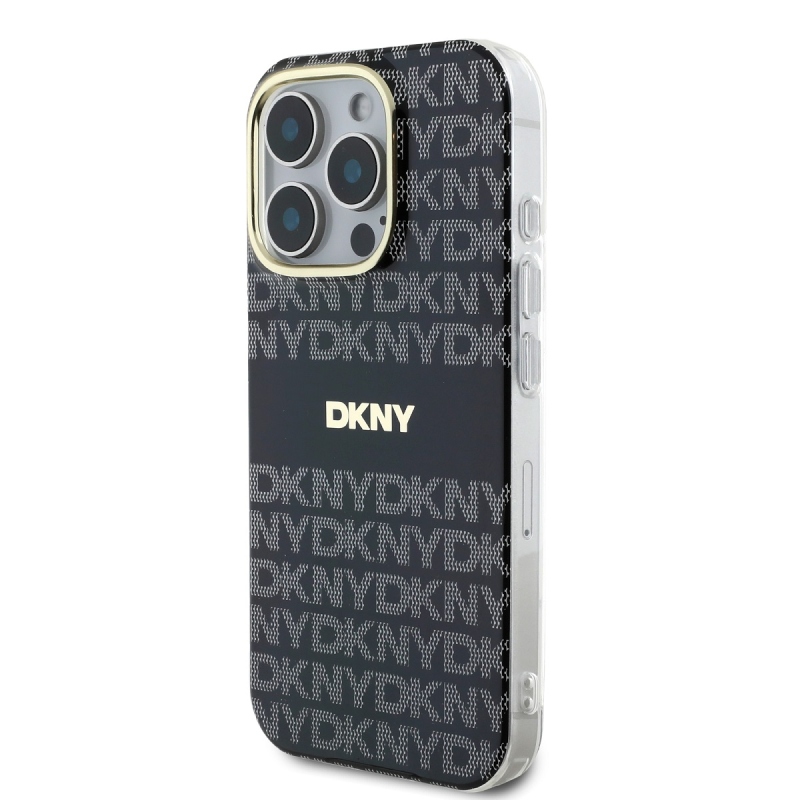 DKNY PC/TPU ismétlődő mintás tonális csíkos Magsafe hátlap iPhone 16 Pro fekete színű borítóhoz