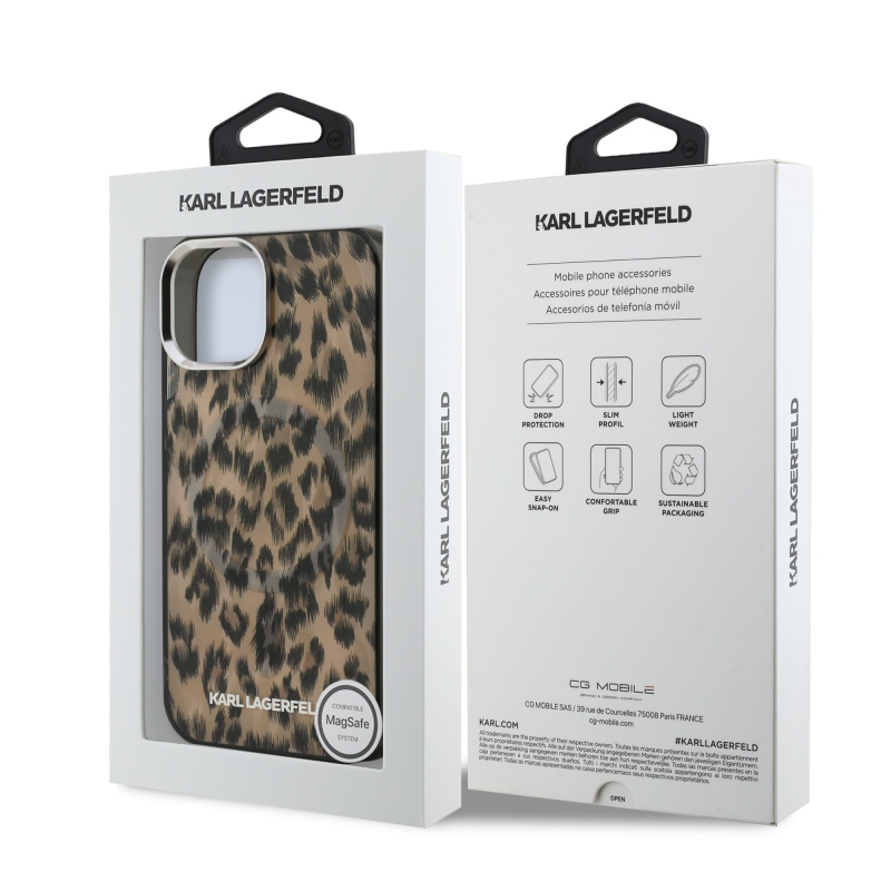 Karl Lagerfeld IML Leopard Leopard MagSafe hátlap iPhone 15-hez Barna