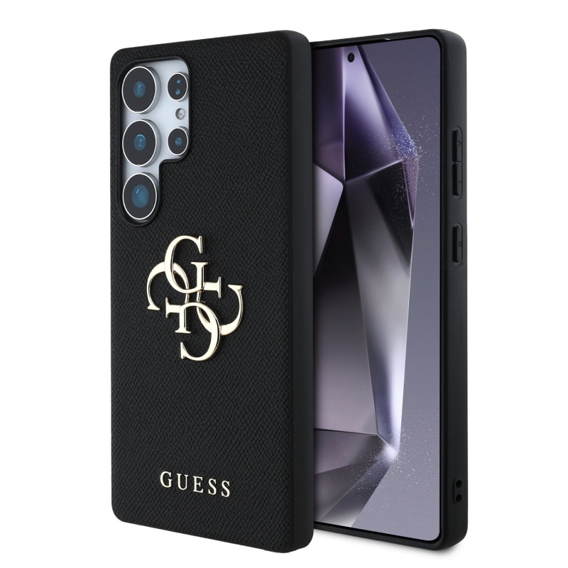 Guess PU szemcsés 4G fém logó hátlap Samsung Galaxy S25 Ultra fekete