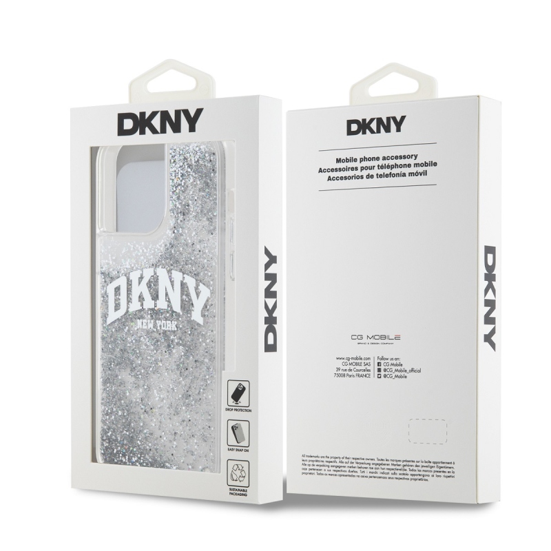 DKNY Liquid Glitter Arch Logo hátlap iPhone 15 Pro Max készülékhez átlátszó