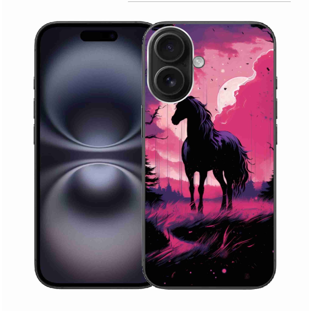 Zselés borítás mmCase iPhone 16 készülékhez - fekete rajzfilm ló 1