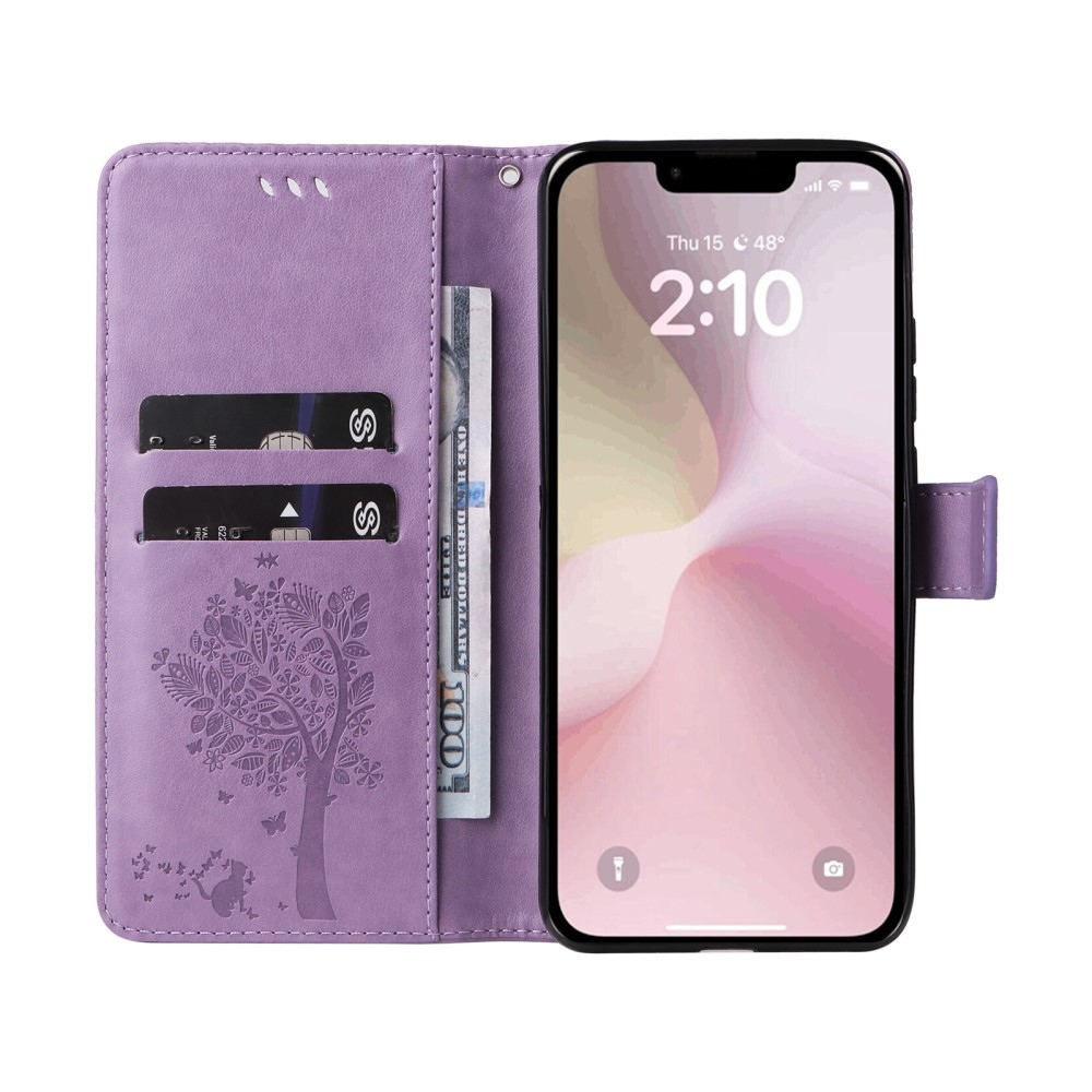 Fák könyvtáska iPhone 16e készülékhez - világos lila