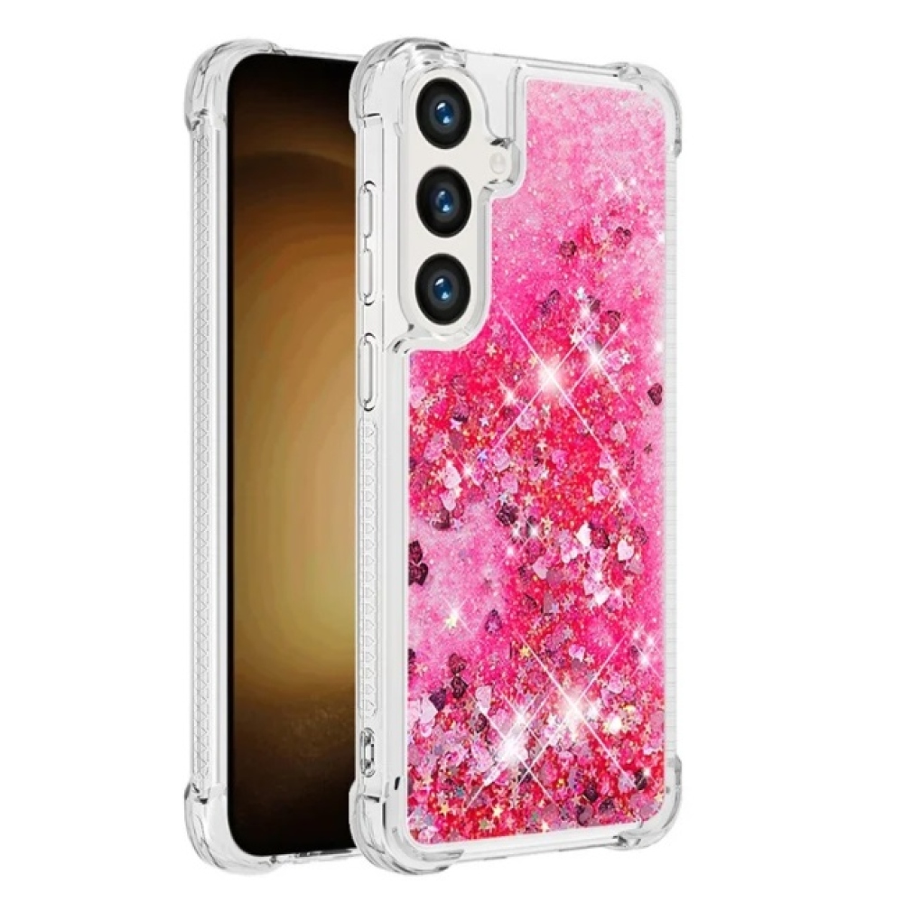 Glitter homokóra zselés tok Samsung Galaxy S24 készülékhez - rózsaszín/szívek