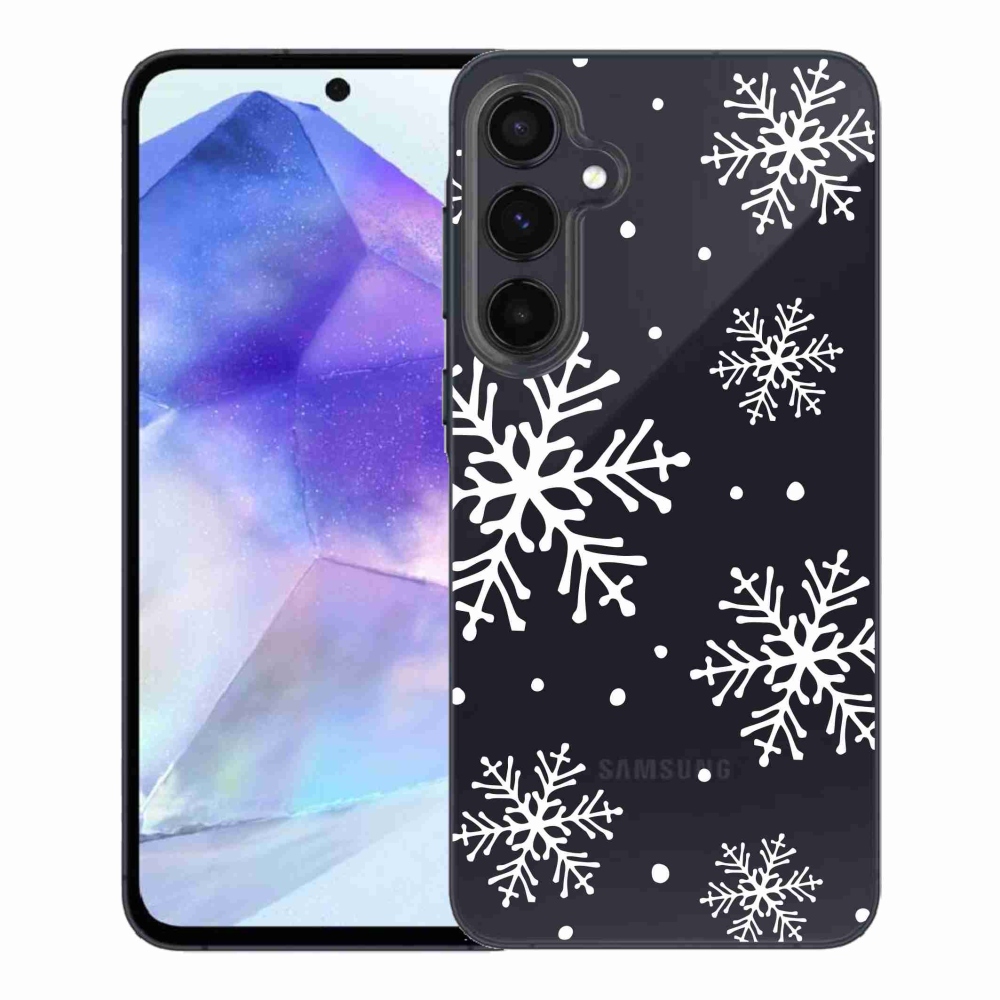 Zselés borítás mmCase Samsung Galaxy A55 5G készülékhez - fehér pelyhek átlátszó háttéren