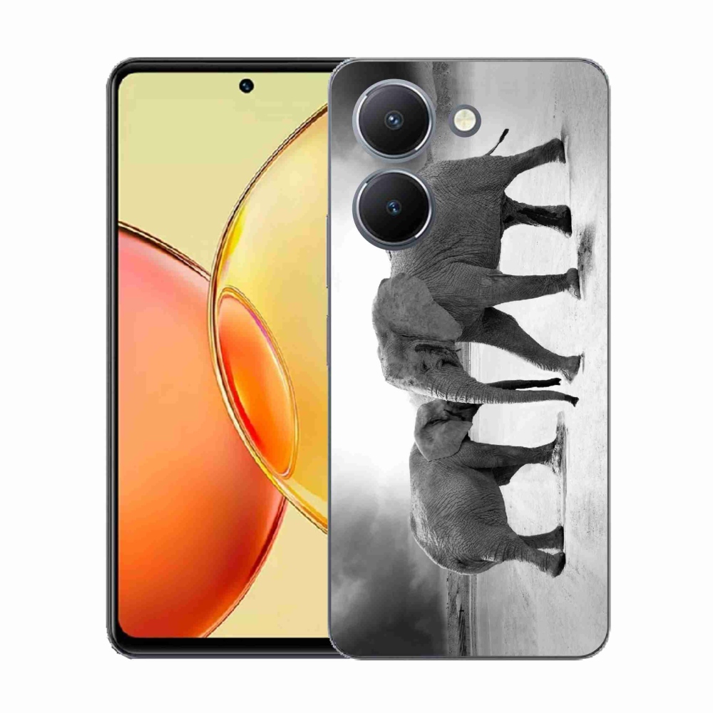 Gél borító mmCase a Vivo Y36-hoz - fekete és fehér elefántok
