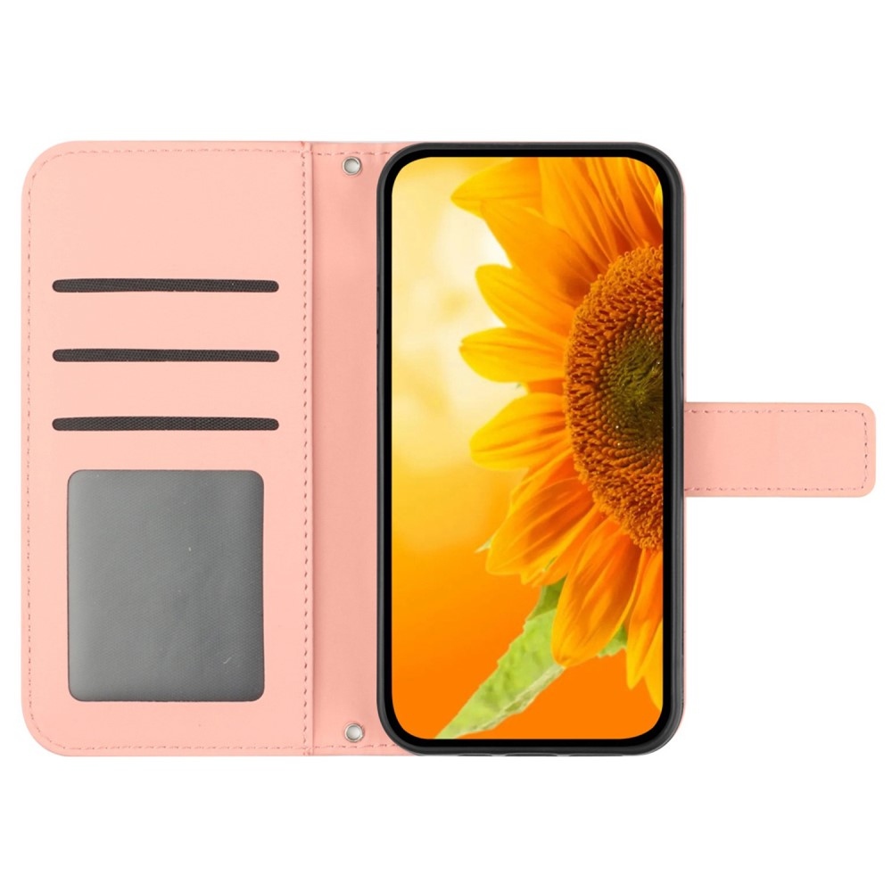 Napraforgó könyv tok a Xiaomi Redmi Note 14 Pro-hoz - rózsaszínű