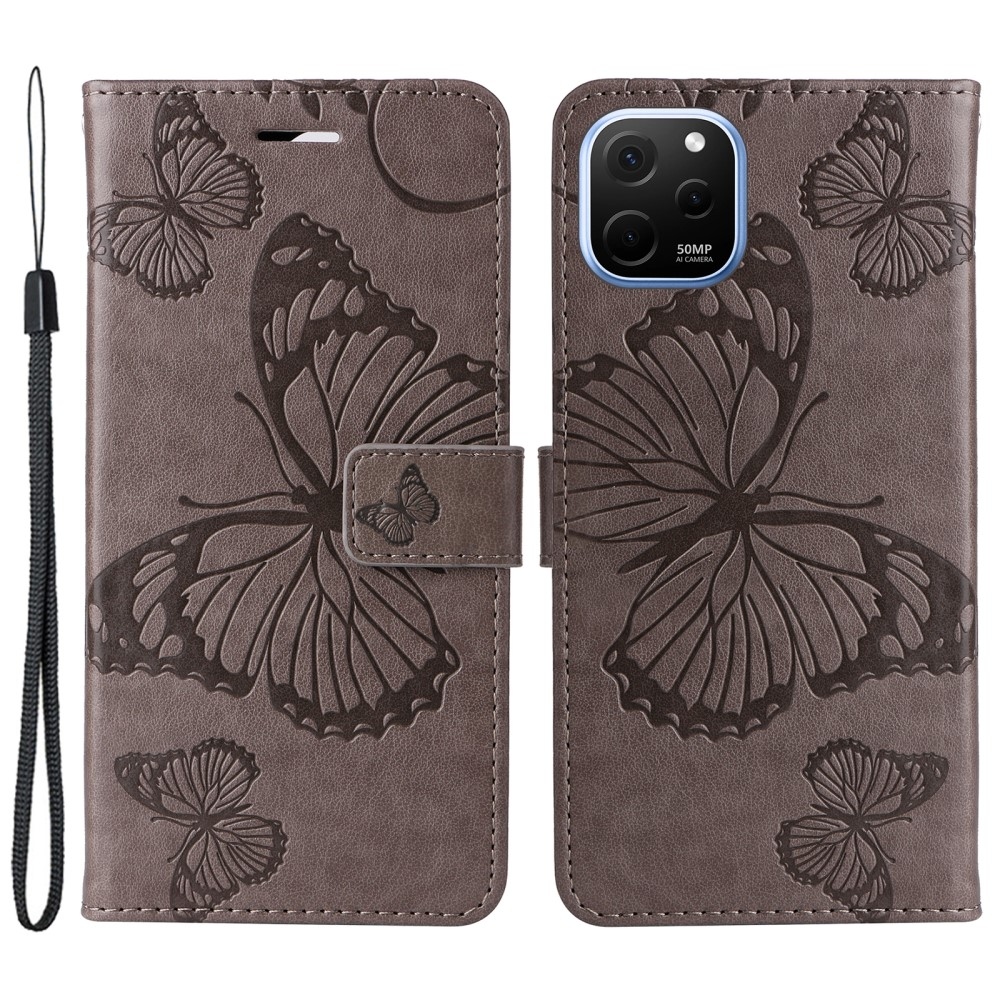 Nagy pillangó könyv tok Huawei Nova Y61-hez - szürke
