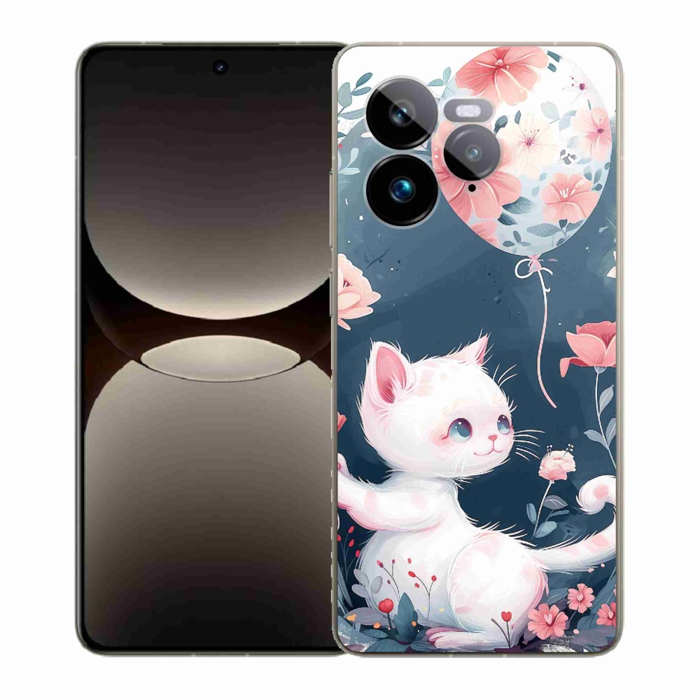 Gél borítás mmCase a Realme GT 7 Pro 5G számára - cica lufival