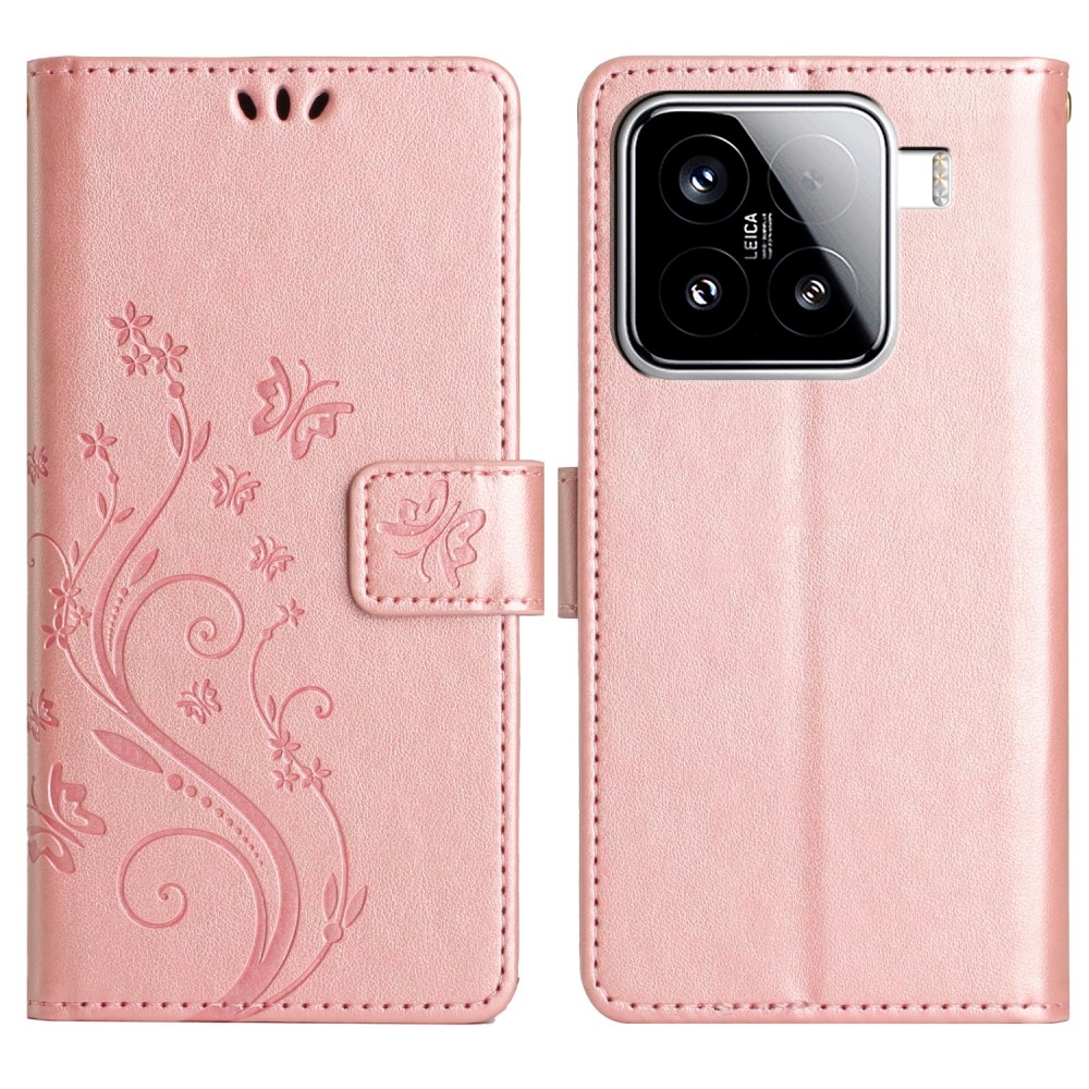 Virágok könyv tok Xiaomi 15 - rózsa arany