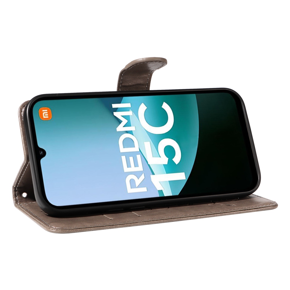 Virágok könyv tok Xiaomi Redmi 15C 4G/5G (173mm) - szürke