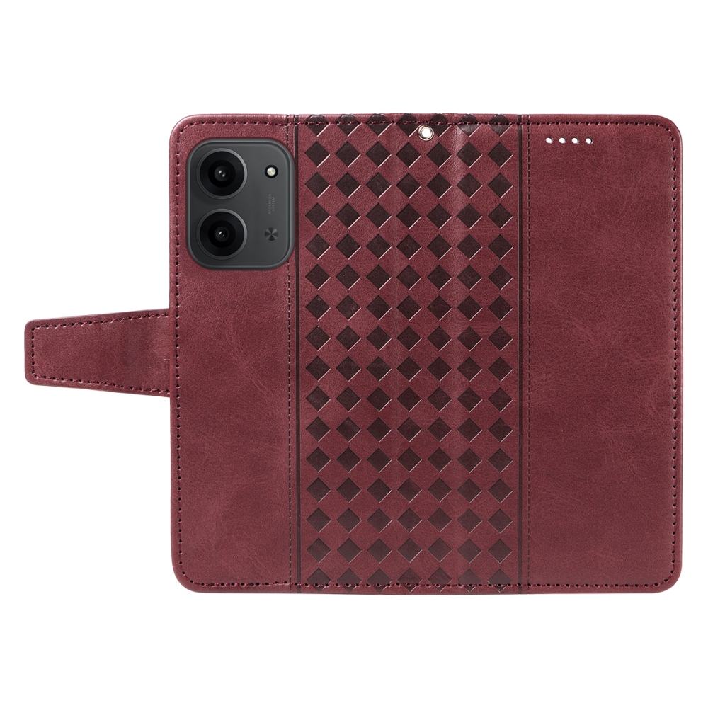 Rácsos könyv tok Xiaomi Redmi 15C 4G/5G (173mm) - bordó színű