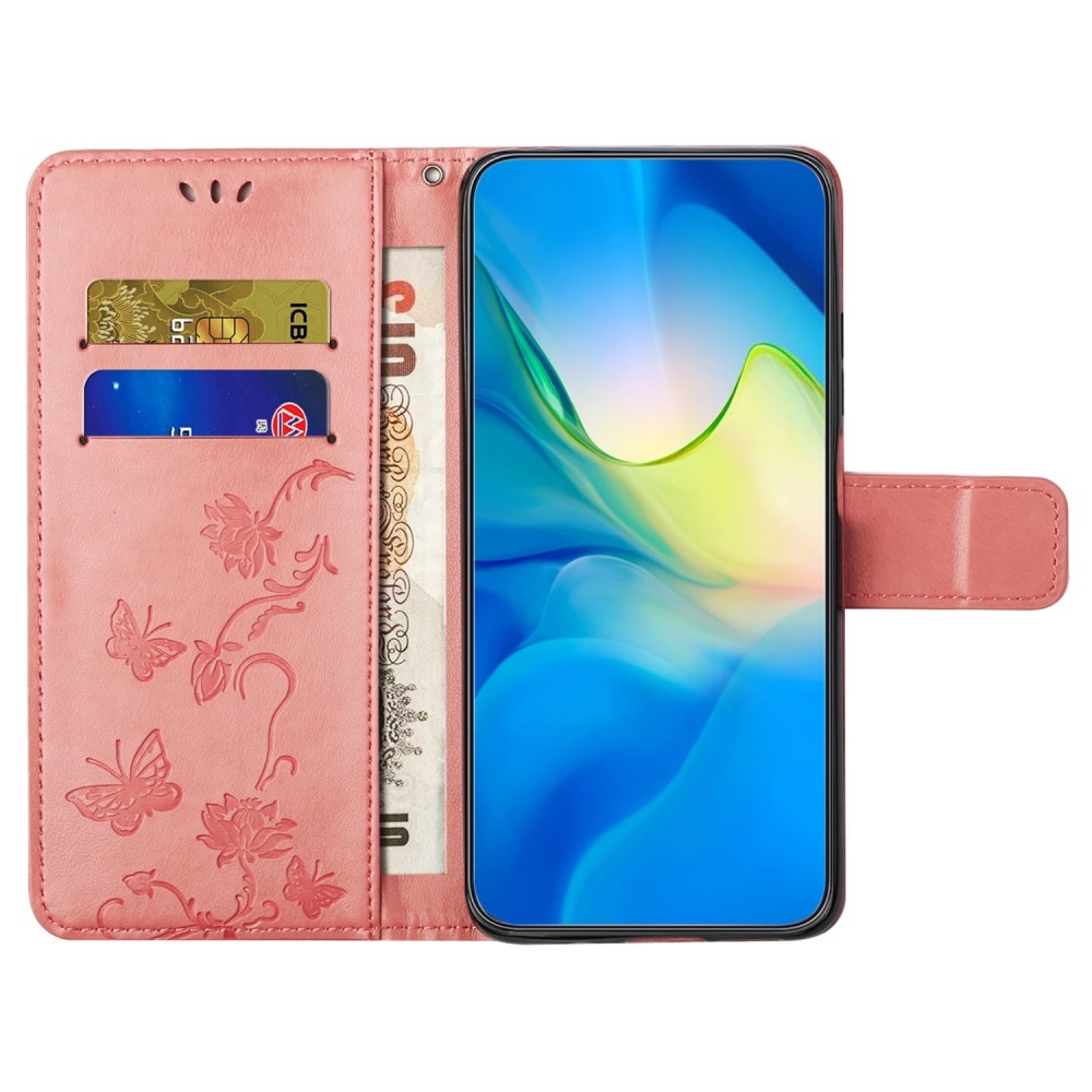 Virágos könyvtáska Samsung Galaxy M15 5G - rózsaszín