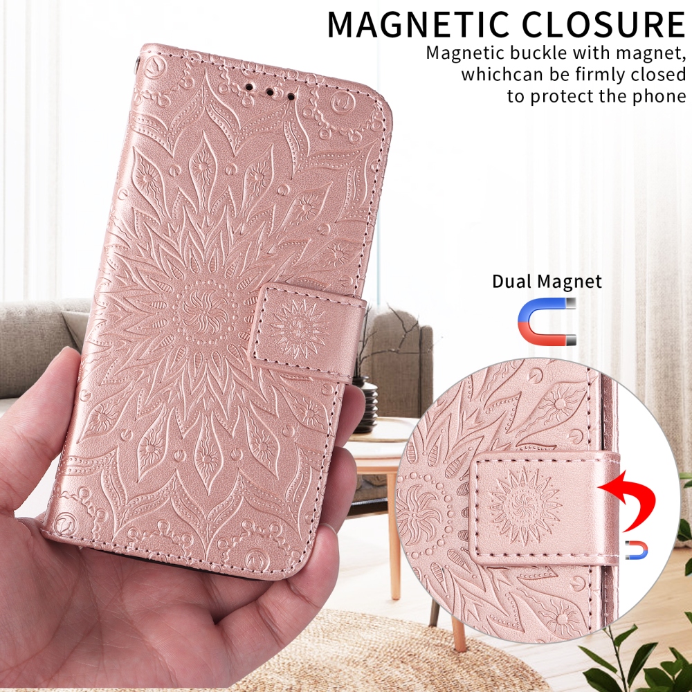 Napraforgó könyv tok Xiaomi Redmi 15C 4G/5G (173mm) - rózsa arany