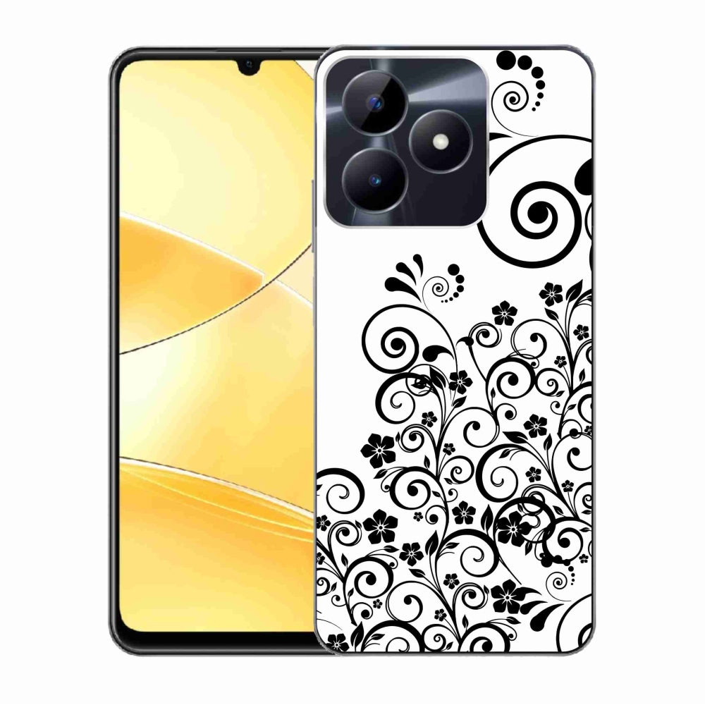 Zselés borító mmCase a Realme C51/C53 készülékhez - fekete-fehér virágminták