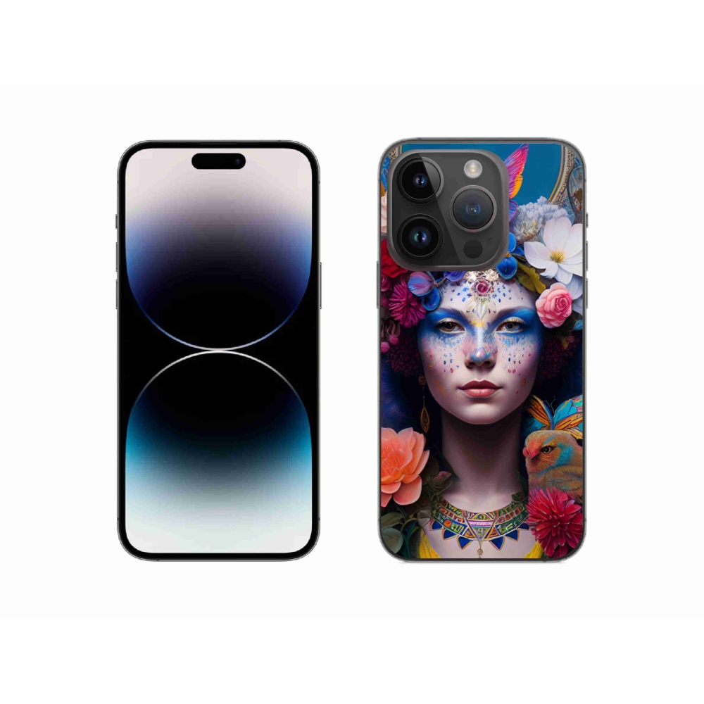 Gél borítás mmCase iPhone 14 Pro készülékhez - nő virágokkal
