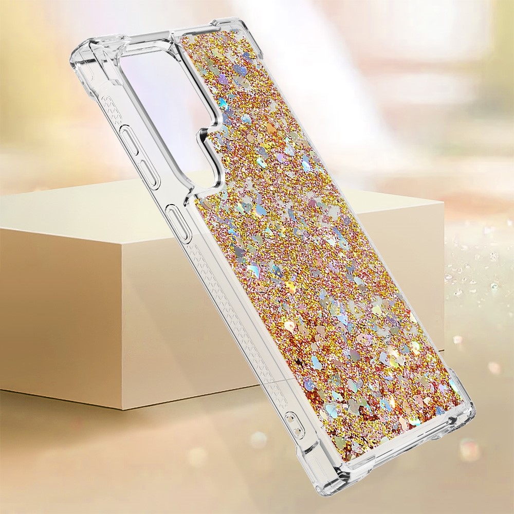 Glitter homokóra zselés tok Samsung Galaxy S24 Ultra készülékhez - arany/szív