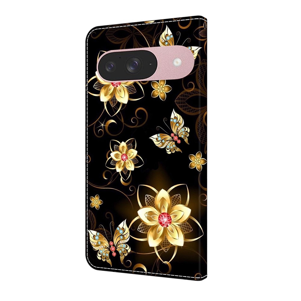 Sima könyves tok Google Pixel 10 Pro/Pixel 10 - arany pillangók és virágok