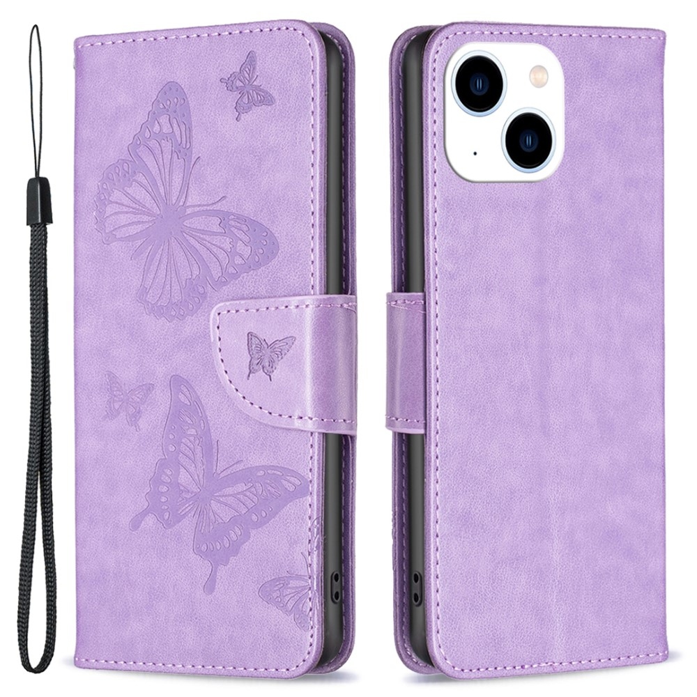 Pillangó könyvtáska iPhone 15 készülékhez - lila