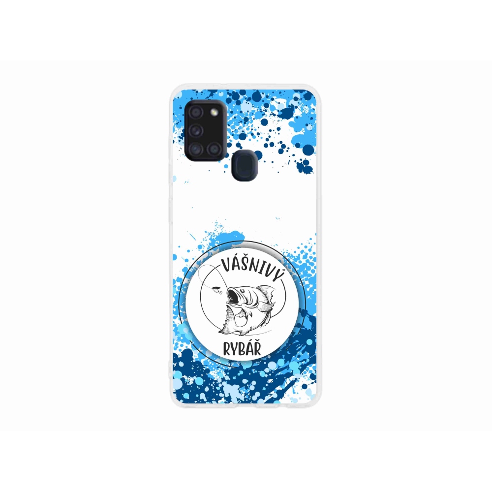 Gél borító mmCase Samsung Galaxy A21s készülékhez - szenvedélyes halász fehér háttérrel