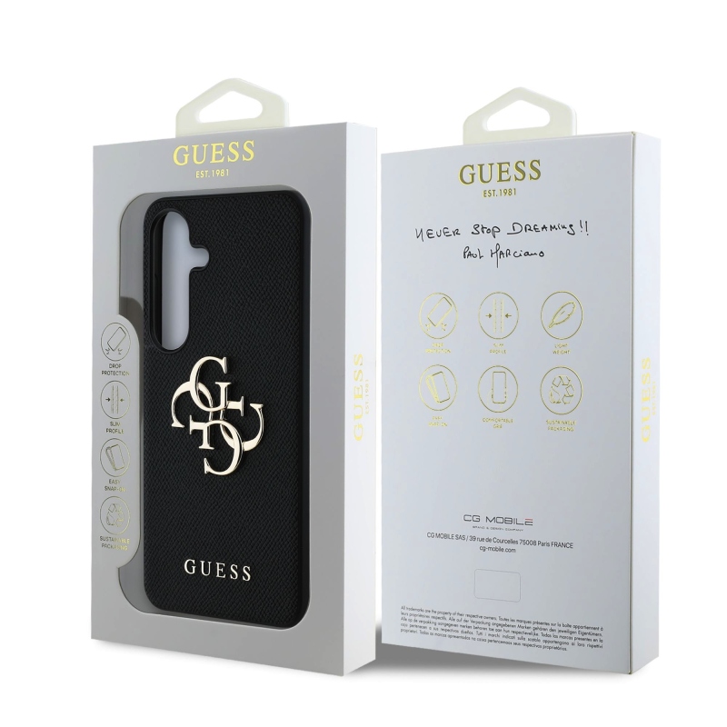 Guess PU szemcsés 4G fém logós hátlap Samsung Galaxy S25+ fekete