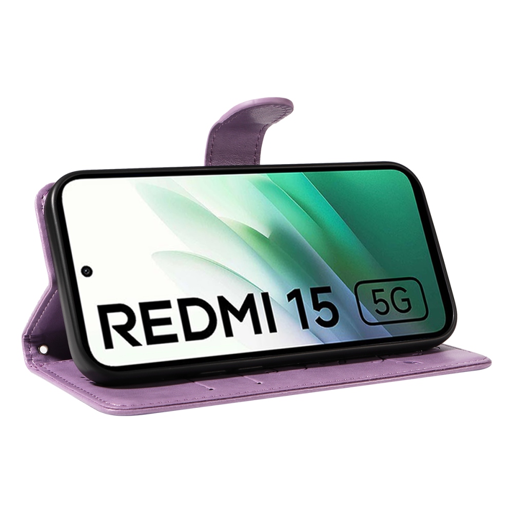 Virágok könyv tok Xiaomi Redmi 15 5G (169mm) - lila