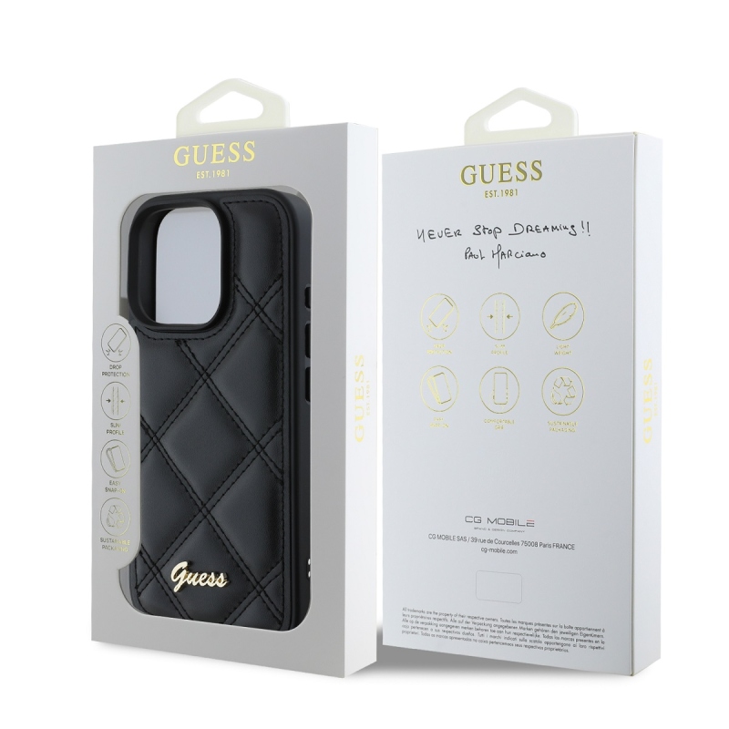 Guess PU bőr steppelt hátlap iPhone 16 Pro Fekete