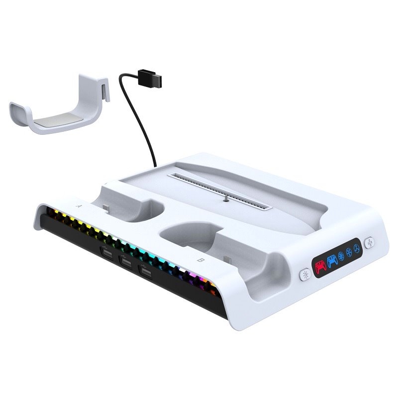iPega P5S006 Többfunkciós újratölthető RGB állvány hűtéssel a PS5 Slim fehér színhez