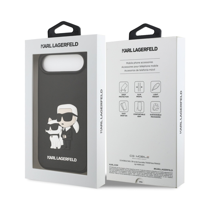 Karl Lagerfeld 3D gumiból készült Karl és Choupette hátlap iPhone 17 Air készülékhez Fekete
