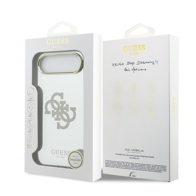 Guess PC/TPU Mirror 4G Glitter Logo MagSafe hátlap az iPhone Airhez Arany