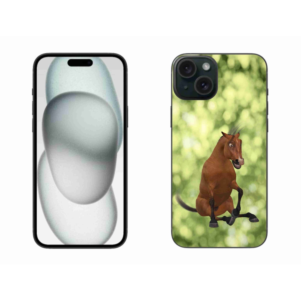 Zselés borítás mmCase iPhone 15 Plus készülékhez - barna rajzfilm ló 1