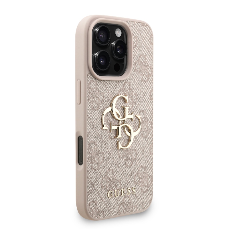 Guess PU 4G fém logós fém pántos hátlap iPhone 16 Pro Max rózsaszínhez