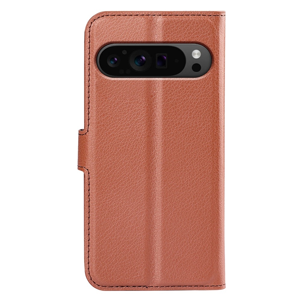 Litchi könyv tok Google Pixel 9 Pro XL-hez - barna színben