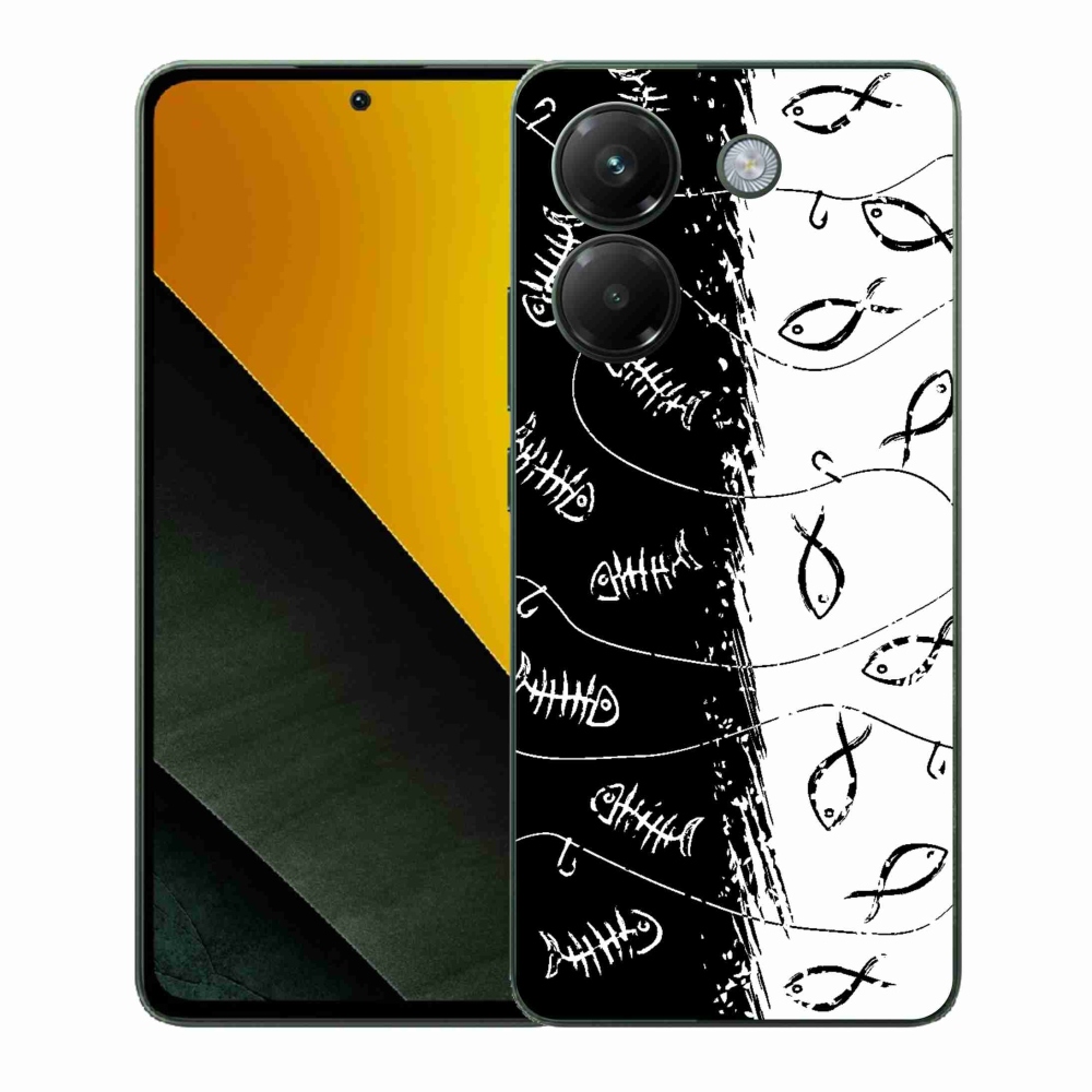 Gél borító mmCase a Xiaomi Poco M7 Pro 5G számára - csontvázak és halak