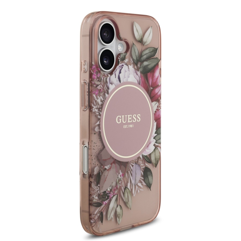 Guess IML Virágok szíj MagSafe hátlap iPhone 17 rózsaszínű borítóhoz