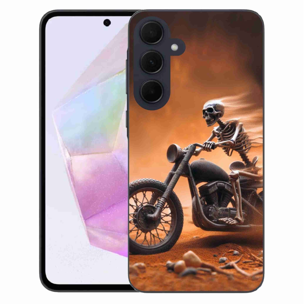 Gél borítás mmCase Samsung Galaxy A35 5G - csontváz egy motorkerékpáron