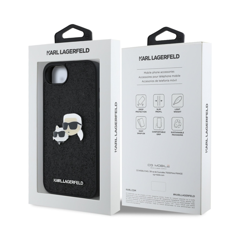 Karl Lagerfeld Fixed Glitter Metal K&CH hátlap iPhone 16e készülékhez Fekete