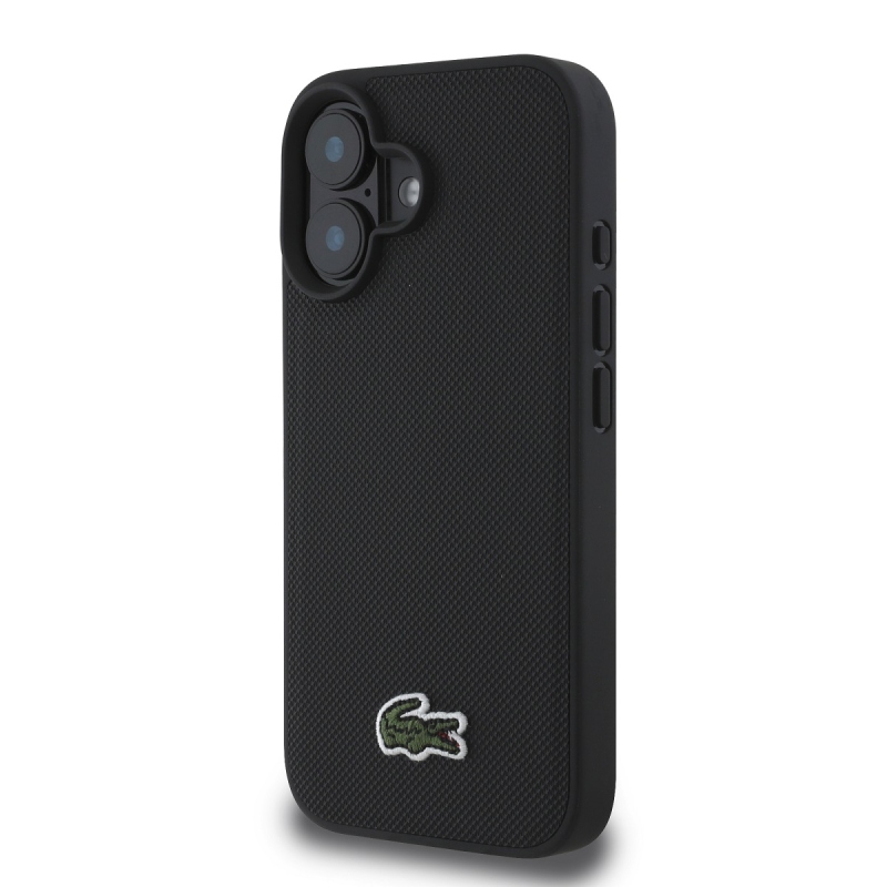 Lacoste Iconic Petit Pique Woven Logo MagSafe hátlap iPhone 16 Plus-hoz fekete