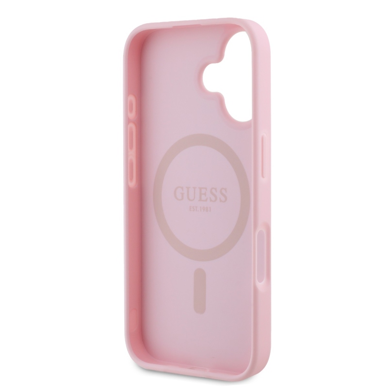 Guess PU szemcsés klasszikus logóval ellátott MagSafe hátlap iPhone 16 rózsaszínhez