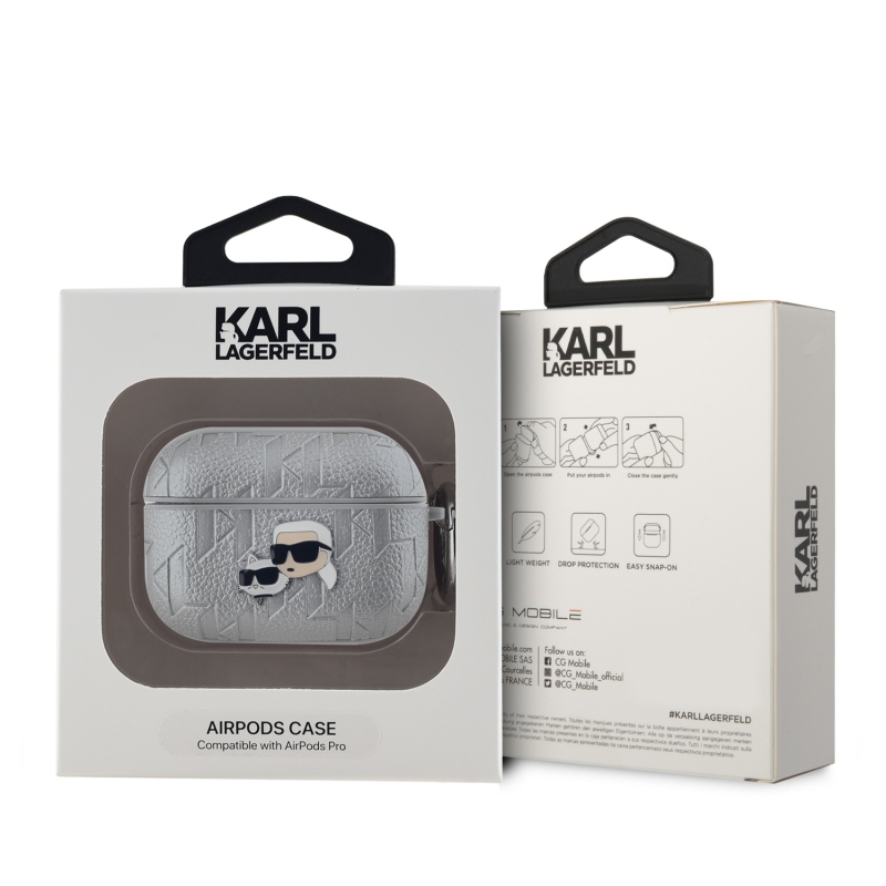Karl Lagerfeld PU dombornyomott Karl és Choupette fejek tok az AirPods Pro ezüsthöz