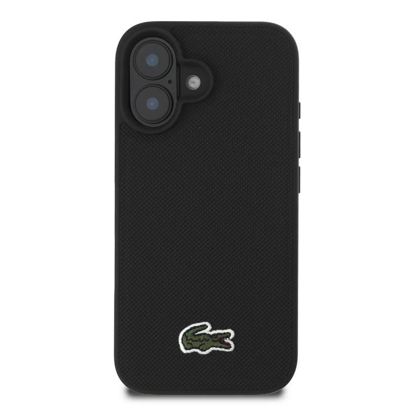 Lacoste Iconic Petit Pique Woven Logo MagSafe hátlap iPhone 16 Plus-hoz fekete