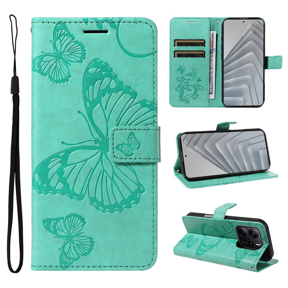 Nagy pillangó könyv tok a Xiaomi Redmi Note 14-hez - teal színű