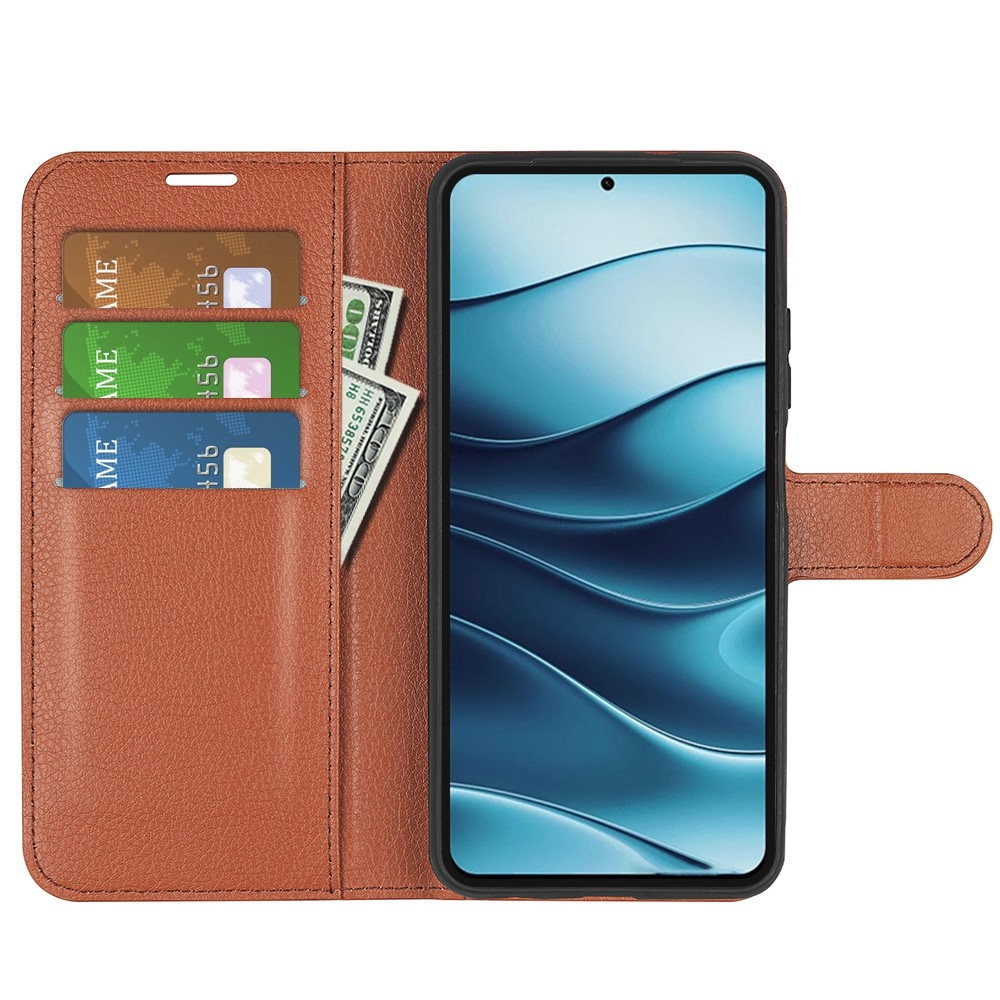Litchi könyv tok a Xiaomi Redmi Note 14 5G-hez - barna
