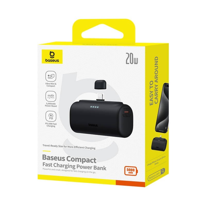 Baseus Compact (IP Edition) 20W gyors töltés USB-C Powerbank 5000mAh Fekete klaszter Fekete