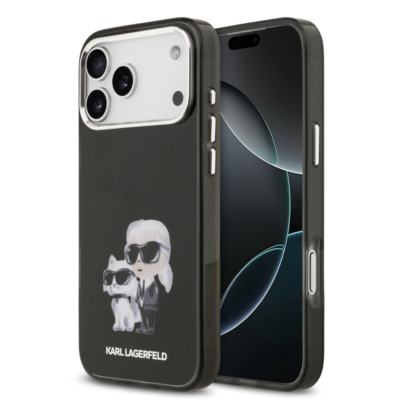 Karl Lagerfeld IML Aquarelle Karl és Choupette hátlapi borító iPhone 17 Pro Max készülékhez Fekete