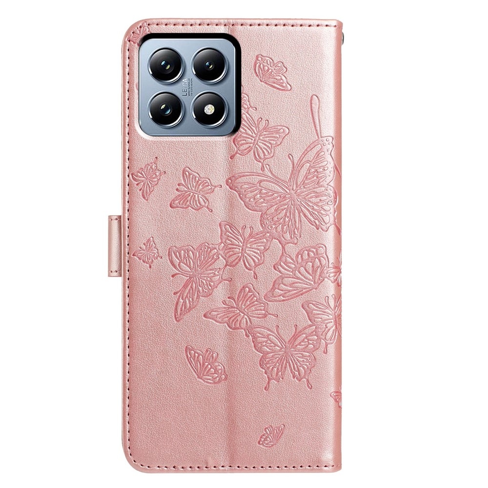 Virágos pillangó könyv tok a Xiaomi 15T Pro-hoz - rózsa arany