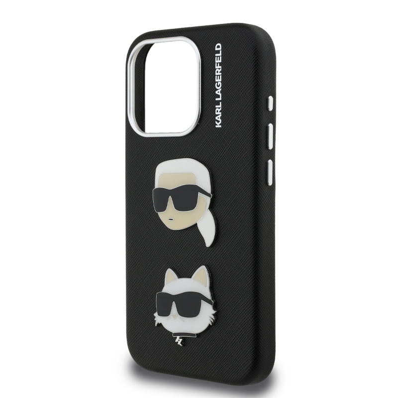 Karl Lagerfeld szemcsés PU K&CH Heads hátlap iPhone 15 Pro Max-hoz Fekete