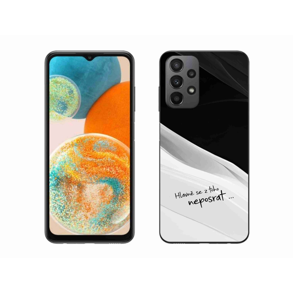Gél borító mmCase Samsung Galaxy A23 4G/5G készülékhez - vicces szöveg 13 fekete és fehér háttérrel
