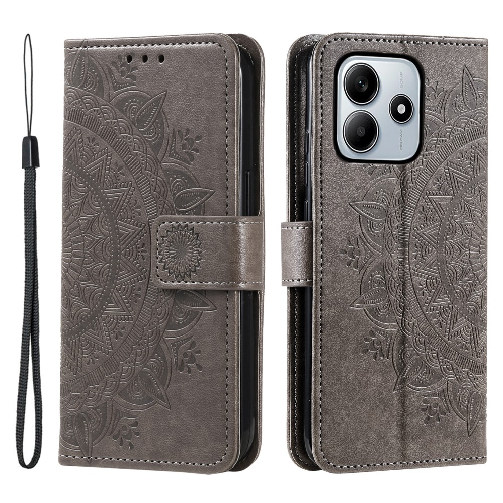 Mandala könyv tok Xiaomi Redmi Note 14-hez - szürke