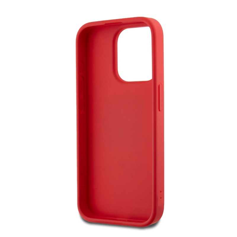 DKNY PU bőr Stack Logo csuklópánt hátlapi borító iPhone 14 Pro Max-hoz piros