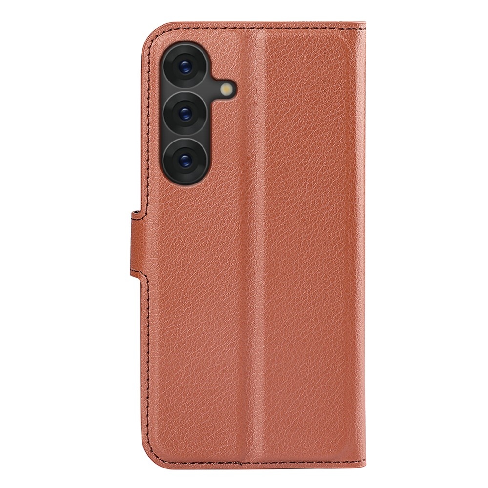 Litchi könyv tok Samsung Galaxy S25-hez - barna